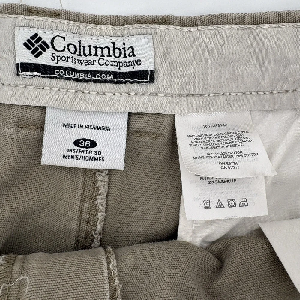 Columbia Pants Mens 36x30 Canvas Cargo Regular Fit Khaki Green Straight Stretch